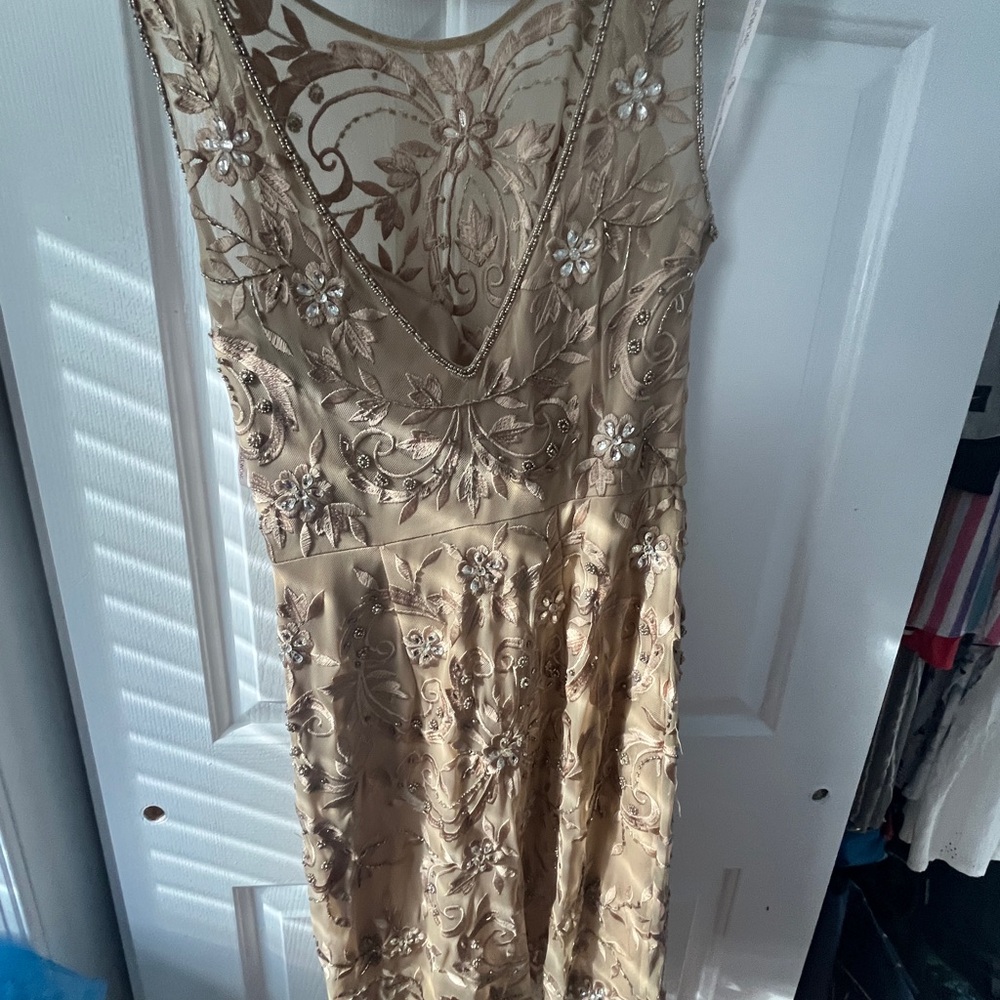 Sue Wong Backless Dress - Beige Floral Embellished